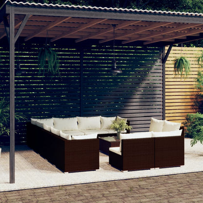 Set Divani da Giardino 13 pz con Cuscini in Polyrattan Marrone