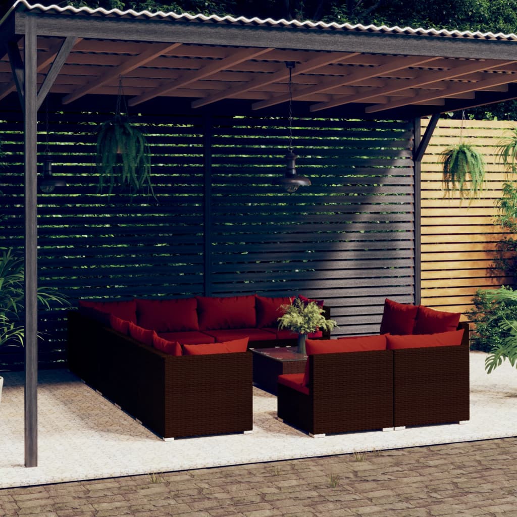 Set Divani da Giardino 13 pz con Cuscini in Polyrattan Marrone