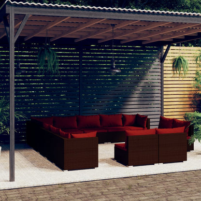 Set Divani da Giardino 13 pz con Cuscini in Polyrattan Marrone