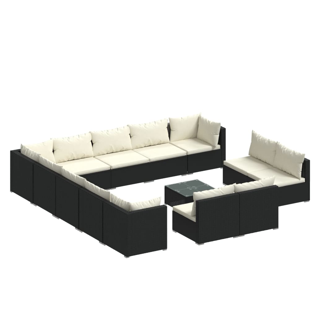 Set Divani da Giardino 14 pz con Cuscini in Polyrattan Nero