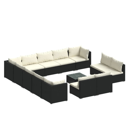 Set Divani da Giardino 14 pz con Cuscini in Polyrattan Nero
