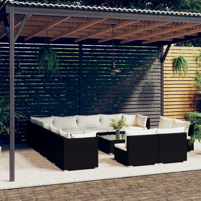 Set Divani da Giardino 14 pz con Cuscini in Polyrattan Nero