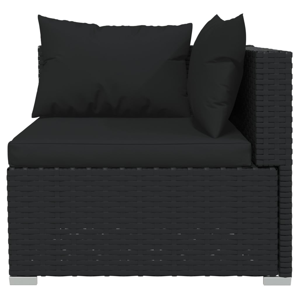 Set Mobili da Giardino 14 pz con Cuscini in Polyrattan Nero