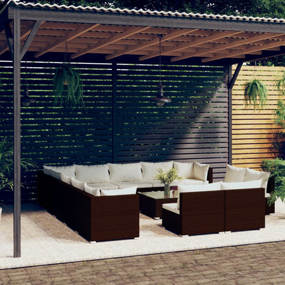 Set Divani da Giardino 14 pz con Cuscini in Polyrattan Marrone