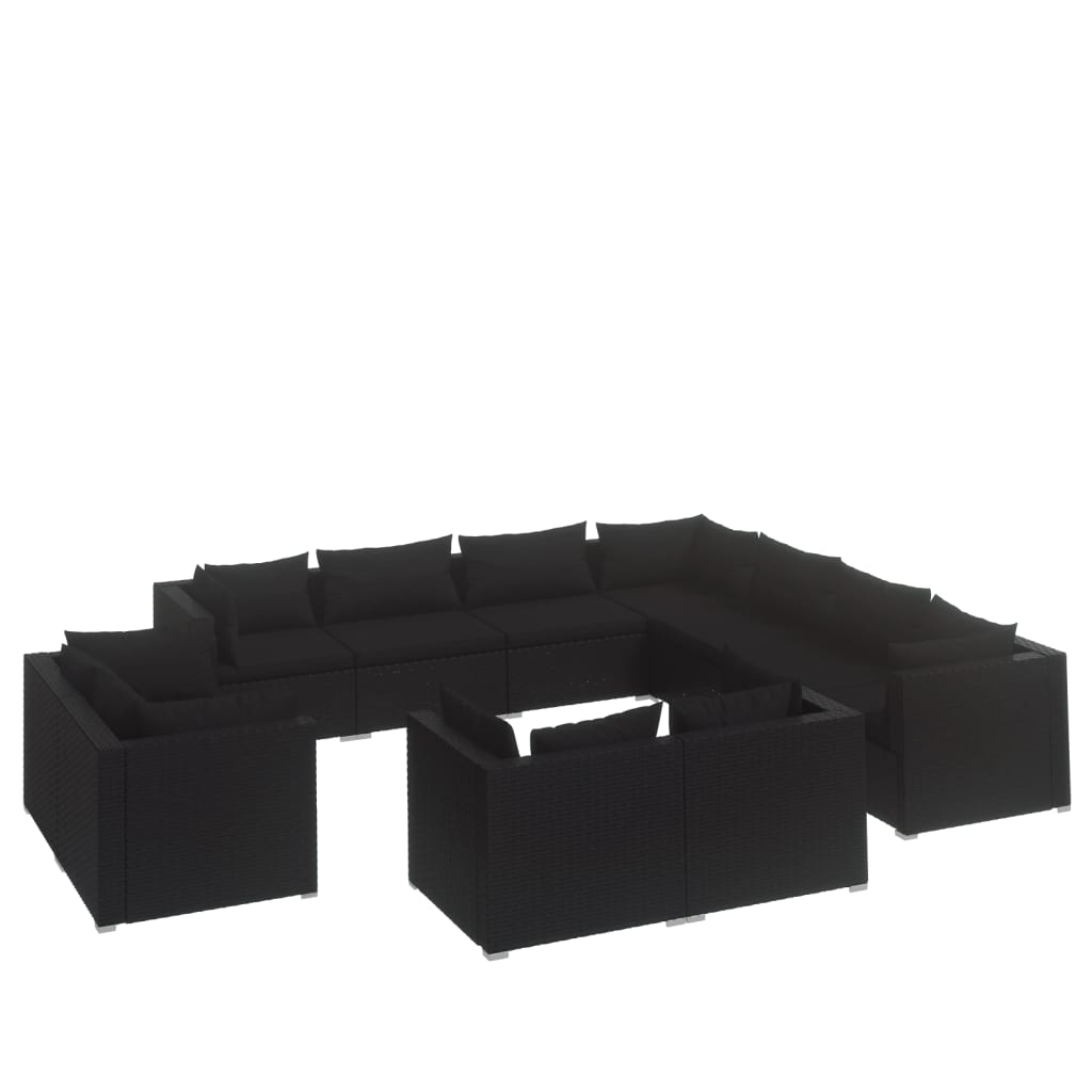 Set Divani da Giardino 11 pz con Cuscini in Polyrattan Nero