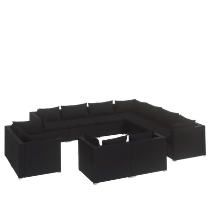 Set Divani da Giardino 11 pz con Cuscini in Polyrattan Nero