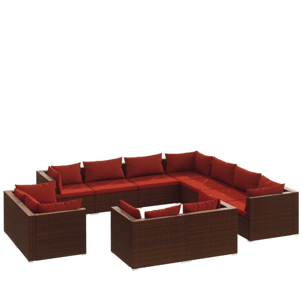 Set Divani da Giardino 11 pz con Cuscini in Polyrattan Marrone