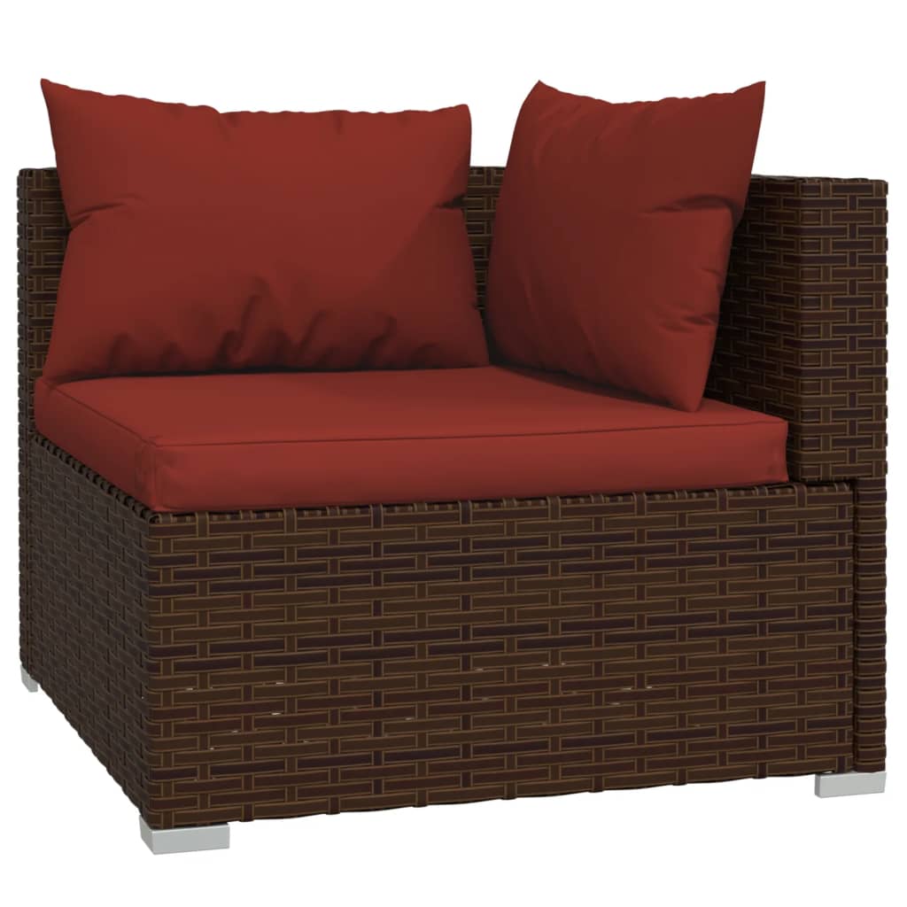Set Divani da Giardino 11 pz con Cuscini in Polyrattan Marrone