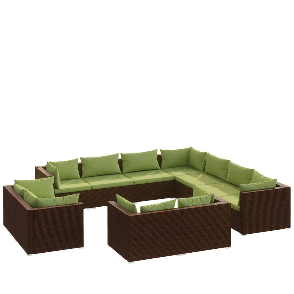 Set Divani da Giardino 11 pz con Cuscini in Polyrattan Marrone