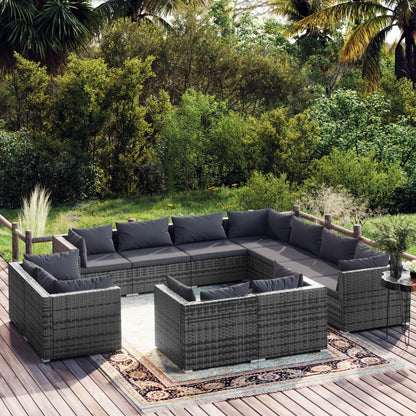 Set Divani da Giardino 11 pz con Cuscini in Polyrattan Grigio