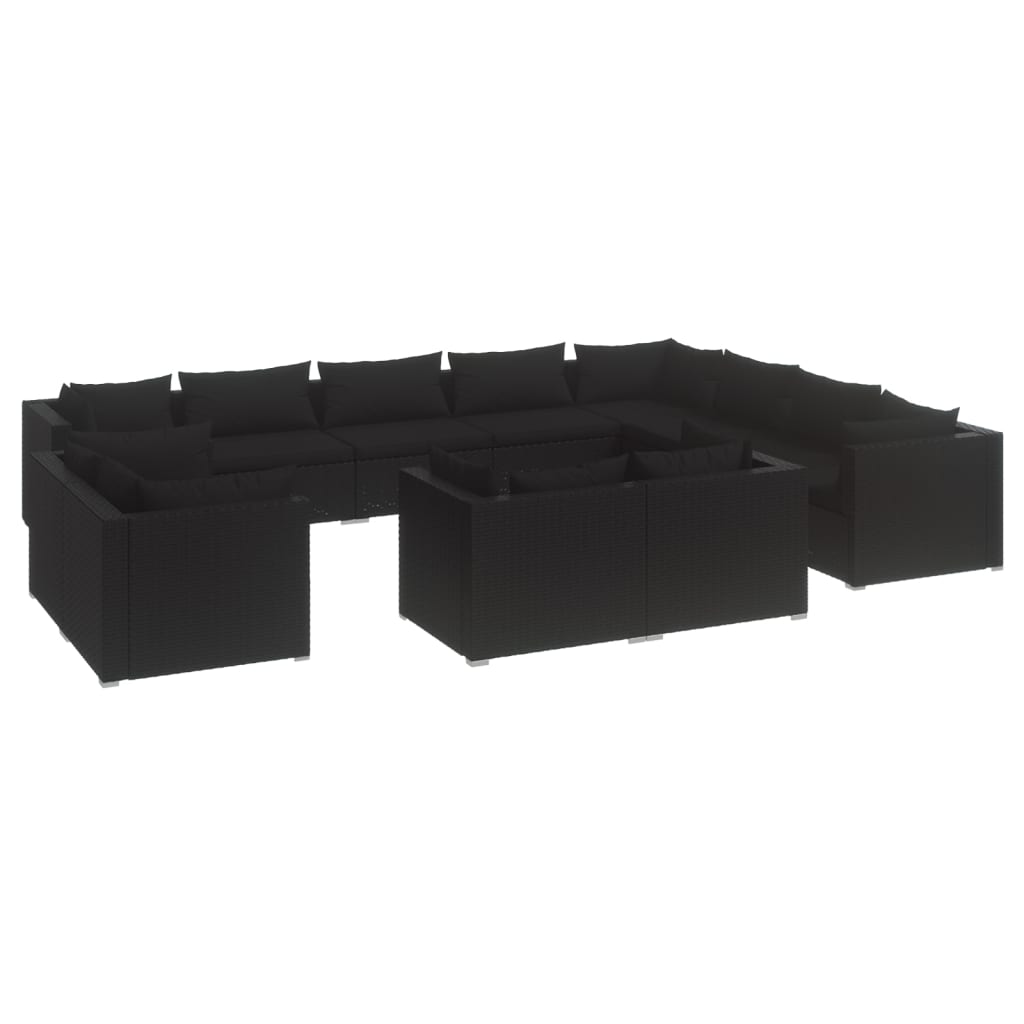 Set Divani da Giardino 12 pz con Cuscini in Polyrattan Nero