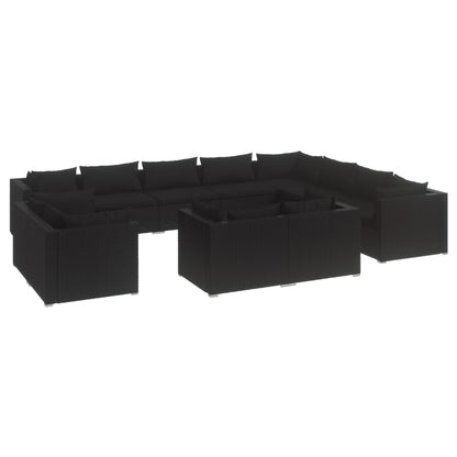 Set Divani da Giardino 12 pz con Cuscini in Polyrattan Nero