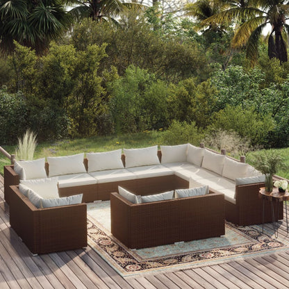 Set Divani da Giardino 12 pz con Cuscini in Polyrattan Marrone