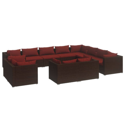 Set Divani da Giardino 12 pz con Cuscini in Polyrattan Marrone
