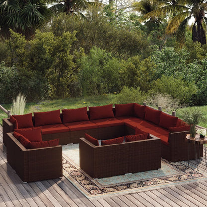 Set Divani da Giardino 12 pz con Cuscini in Polyrattan Marrone