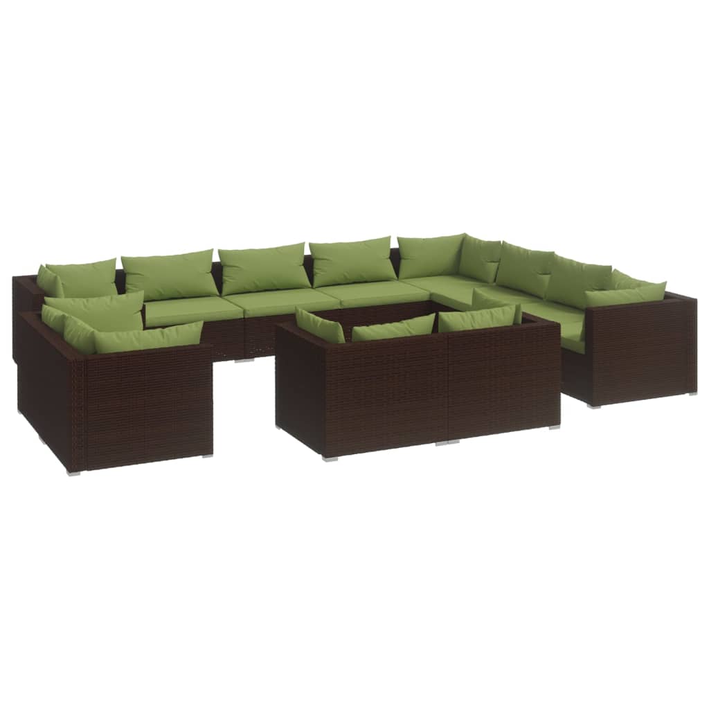 Set Divani da Giardino 12 pz con Cuscini in Polyrattan Marrone
