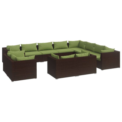 Set Divani da Giardino 12 pz con Cuscini in Polyrattan Marrone