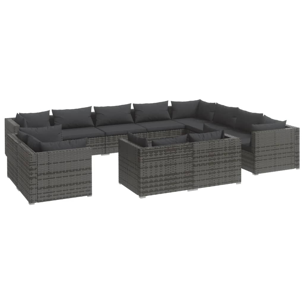 Set Divani da Giardino 12 pz con Cuscini in Polyrattan Grigio