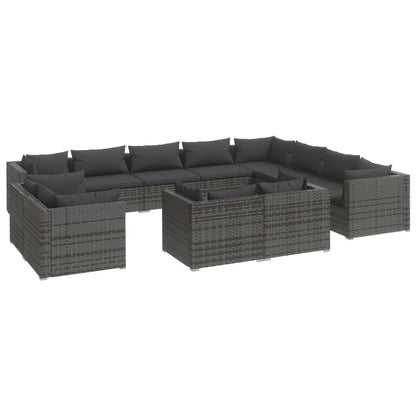Set Divani da Giardino 12 pz con Cuscini in Polyrattan Grigio