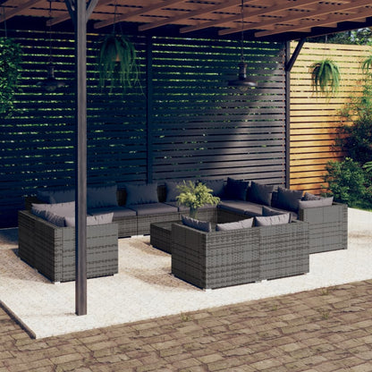 Set Divani da Giardino 13 pz con Cuscini in Polyrattan Grigio