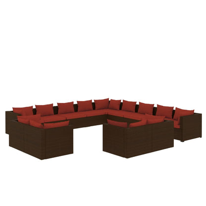 Set Divani da Giardino 13 pz con Cuscini in Polyrattan Marrone