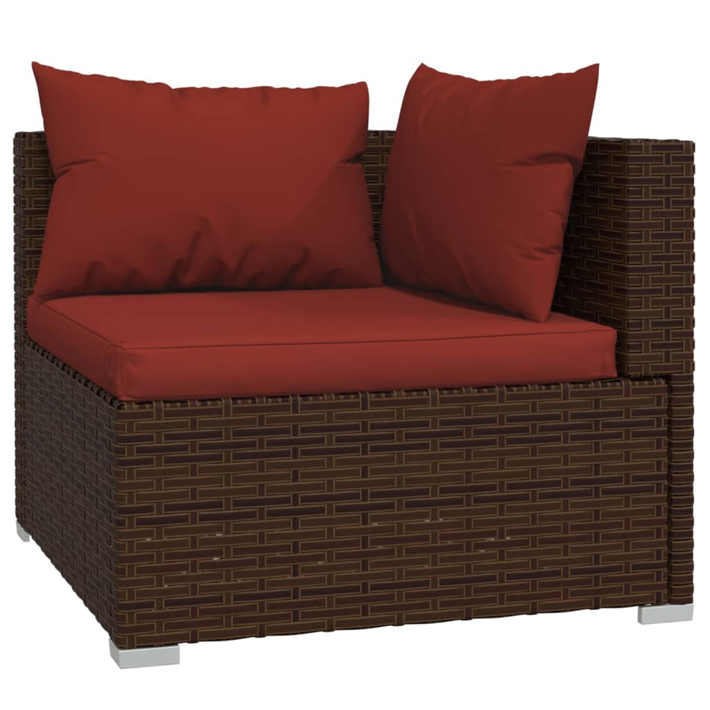 Set Divani da Giardino 13 pz con Cuscini in Polyrattan Marrone