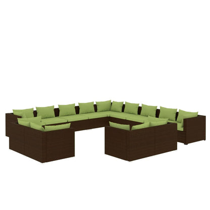 Set Divani da Giardino 13 pz con Cuscini in Polyrattan Marrone