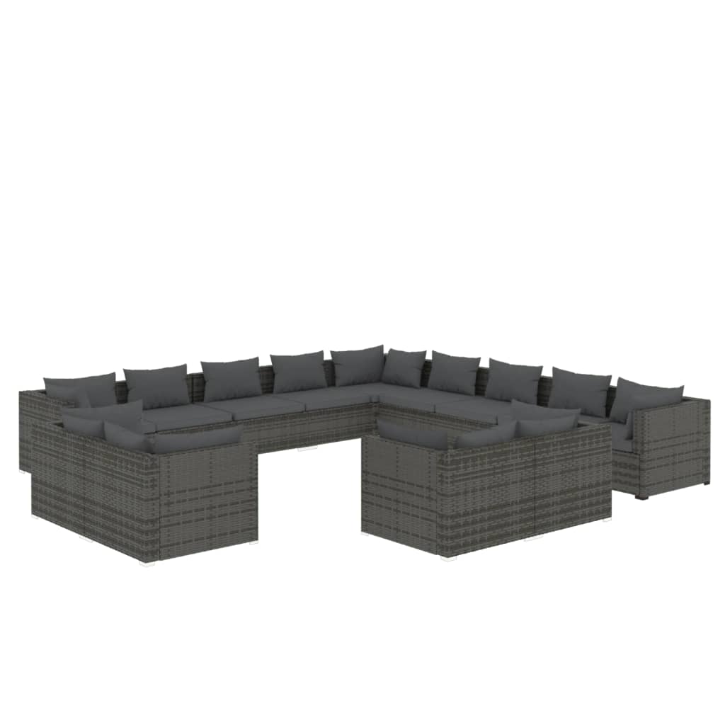 Set Divani da Giardino 13 pz con Cuscini in Polyrattan Grigio