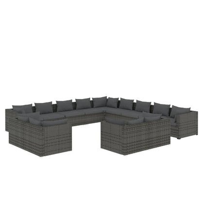 Set Divani da Giardino 13 pz con Cuscini in Polyrattan Grigio