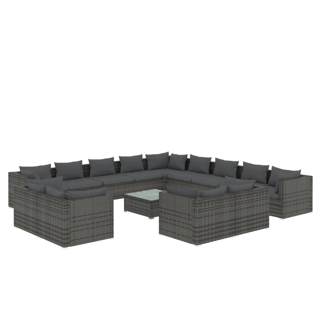 Set Divani da Giardino 14 pz con Cuscini in Polyrattan Grigio