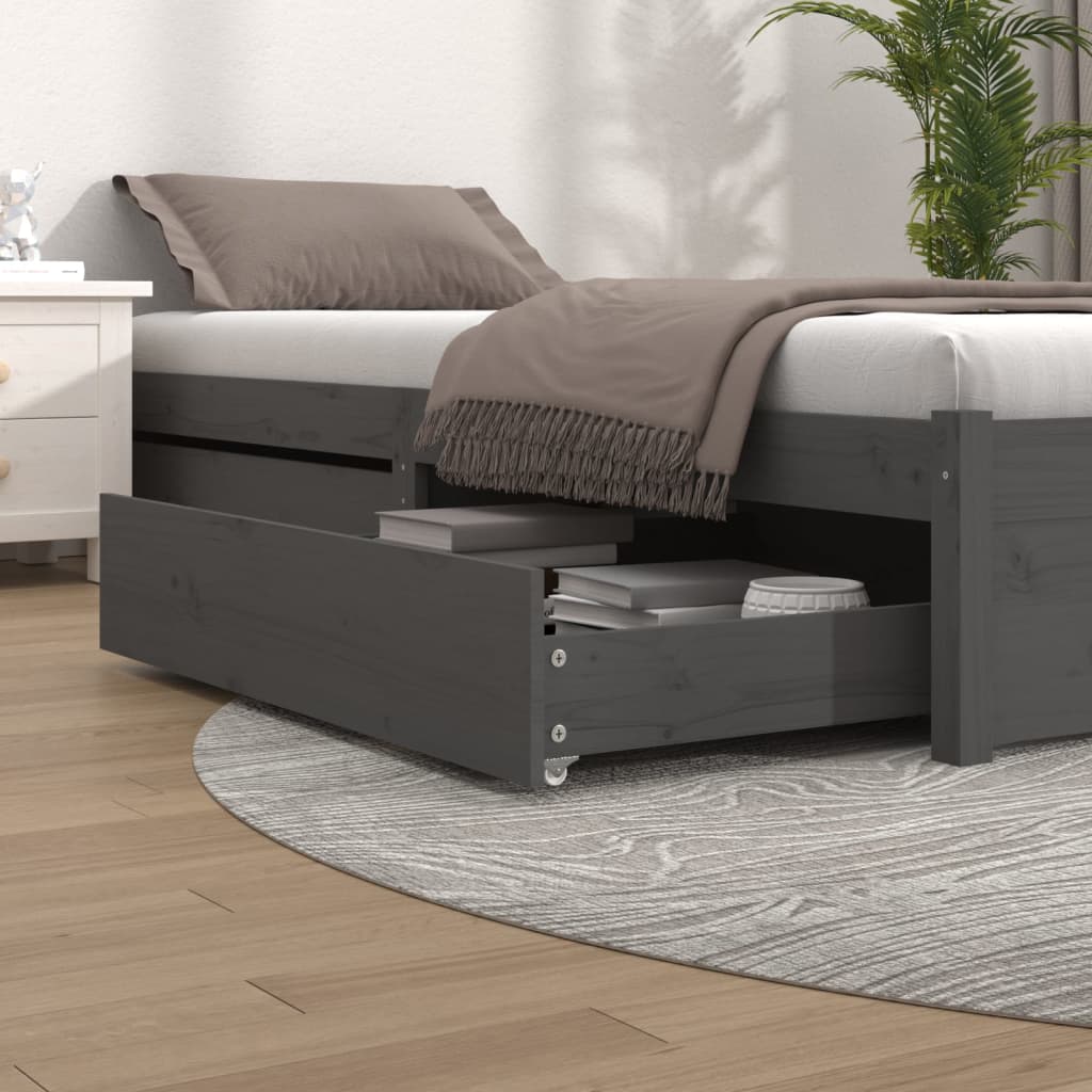 Cassetti per Letto 2 pz in Legno Massello di Pino Grigio