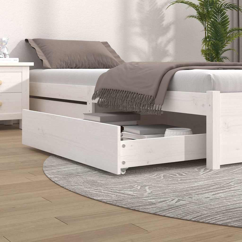 Cassettoni da Letto 2 pz Bianchi in Legno Massello di Pino