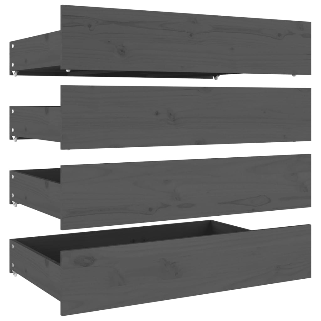 Cassettoni da Letto 4 pz in Legno Massello di Pino Grigio