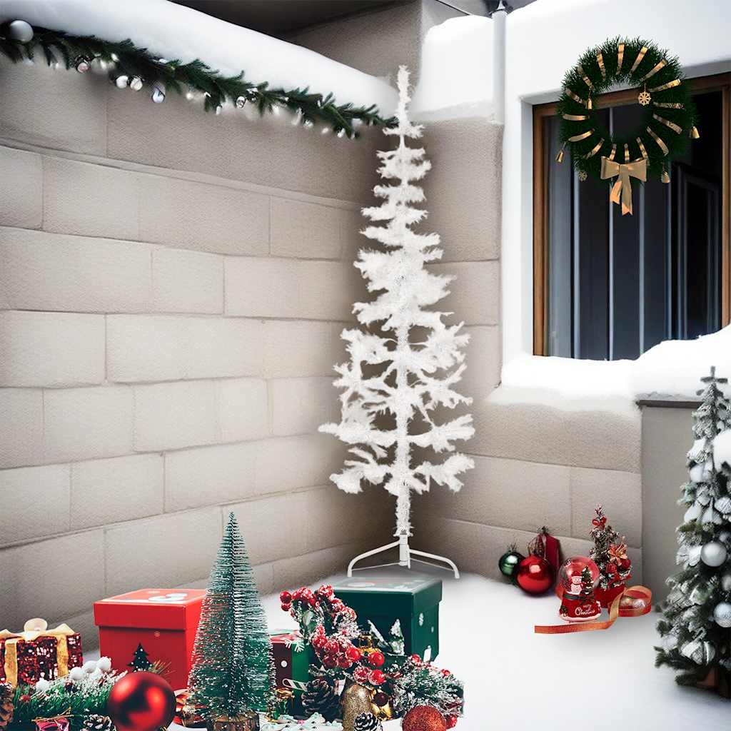 Albero Natale Artificiale Sottile a MetÃ  Supporto Bianco 210 cm