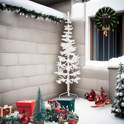Albero Natale Artificiale Sottile a MetÃ  Supporto Bianco 210 cm