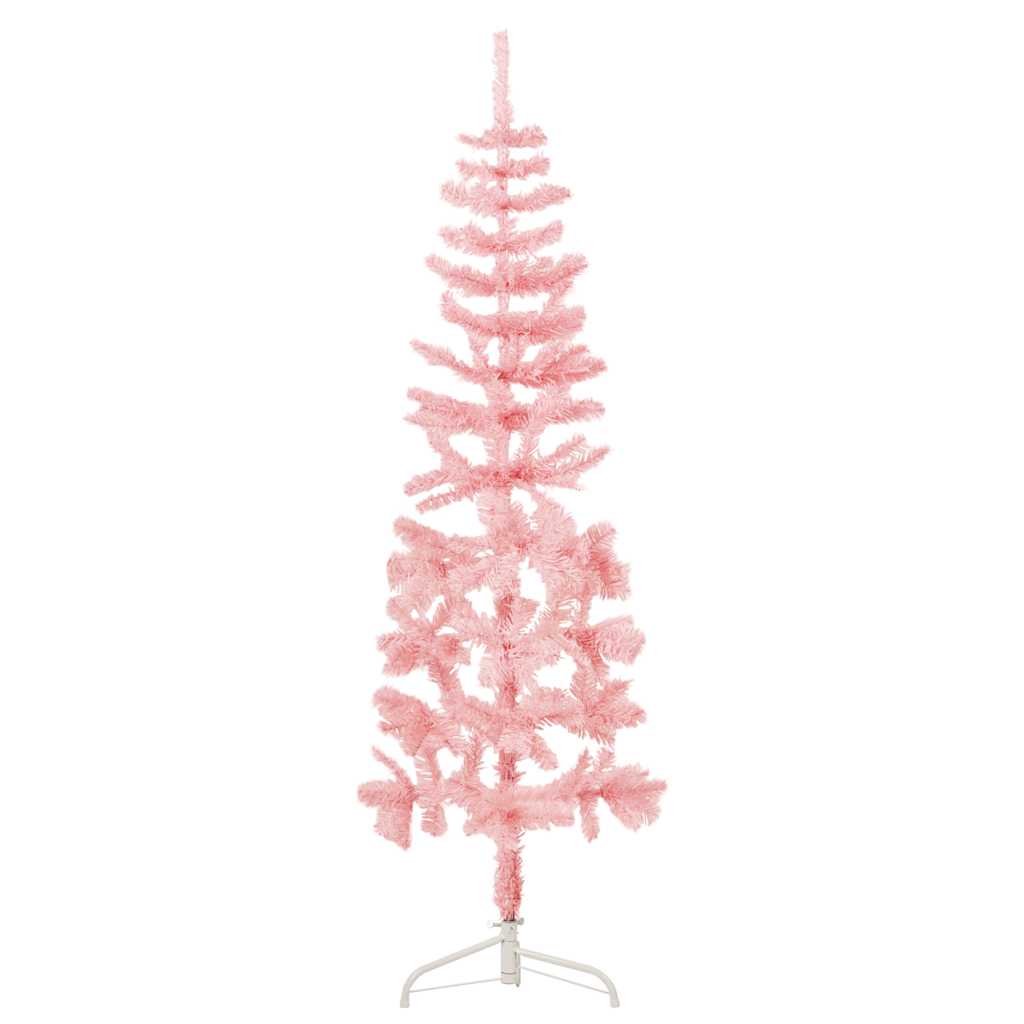 Albero Natale Artificiale Sottile a MetÃ  e Supporto Rosa 120 cm