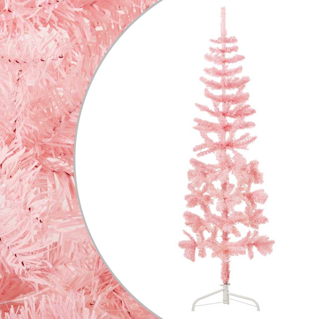 Albero Natale Artificiale Sottile a MetÃ  e Supporto Rosa 120 cm