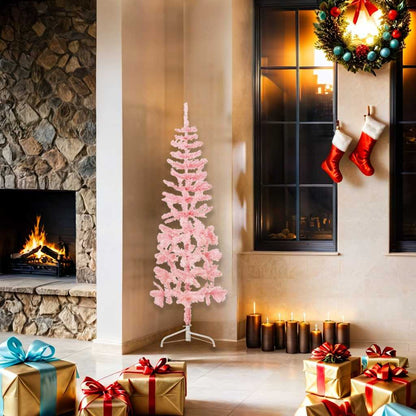 Albero Natale Artificiale Sottile a MetÃ  e Supporto Rosa 150 cm
