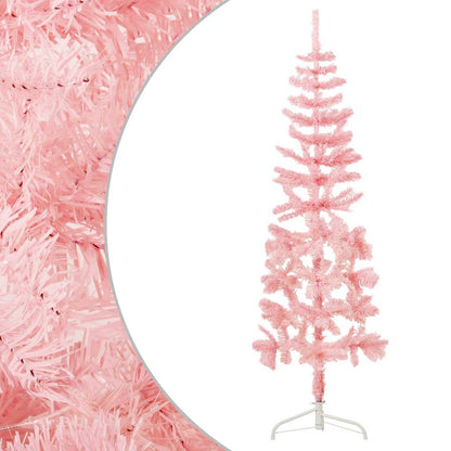 Albero Natale Artificiale Sottile a MetÃ  e Supporto Rosa 150 cm