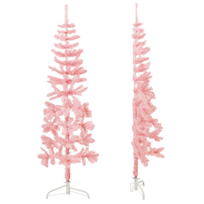 Albero Natale Artificiale Sottile a MetÃ  e Supporto Rosa 180 cm