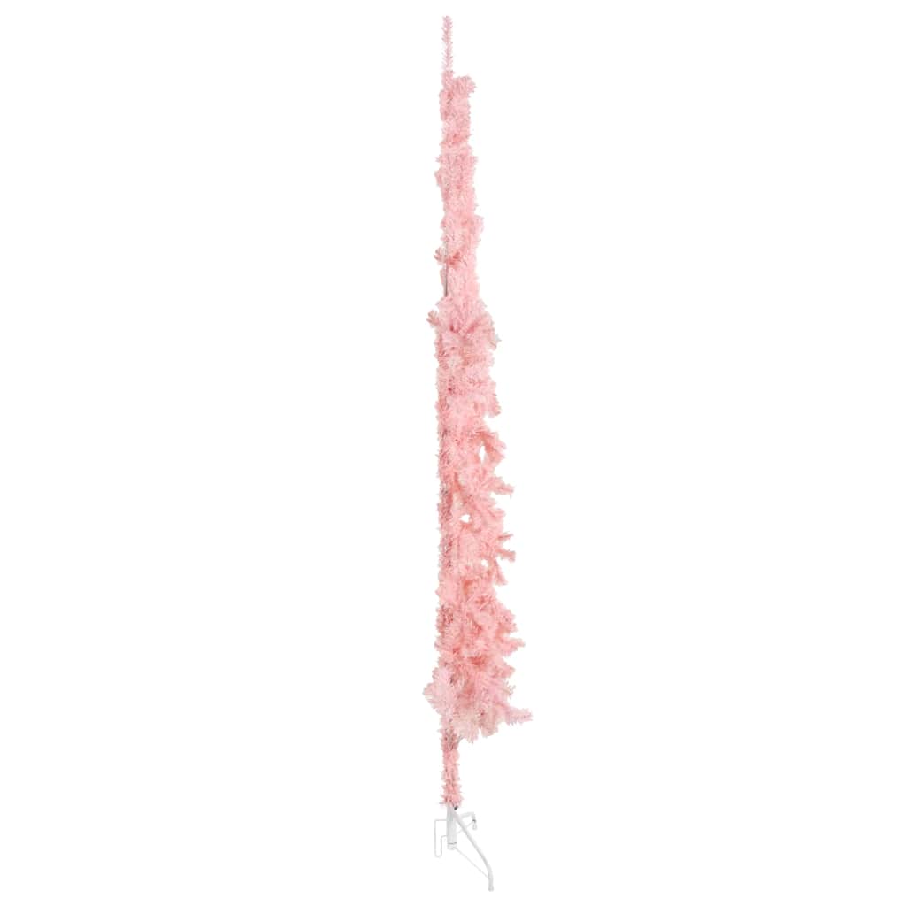 Albero Natale Artificiale Sottile a MetÃ  e Supporto Rosa 210 cm