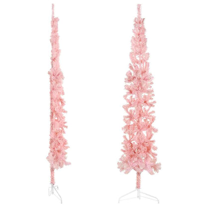 Albero Natale Artificiale Sottile a MetÃ  e Supporto Rosa 210 cm