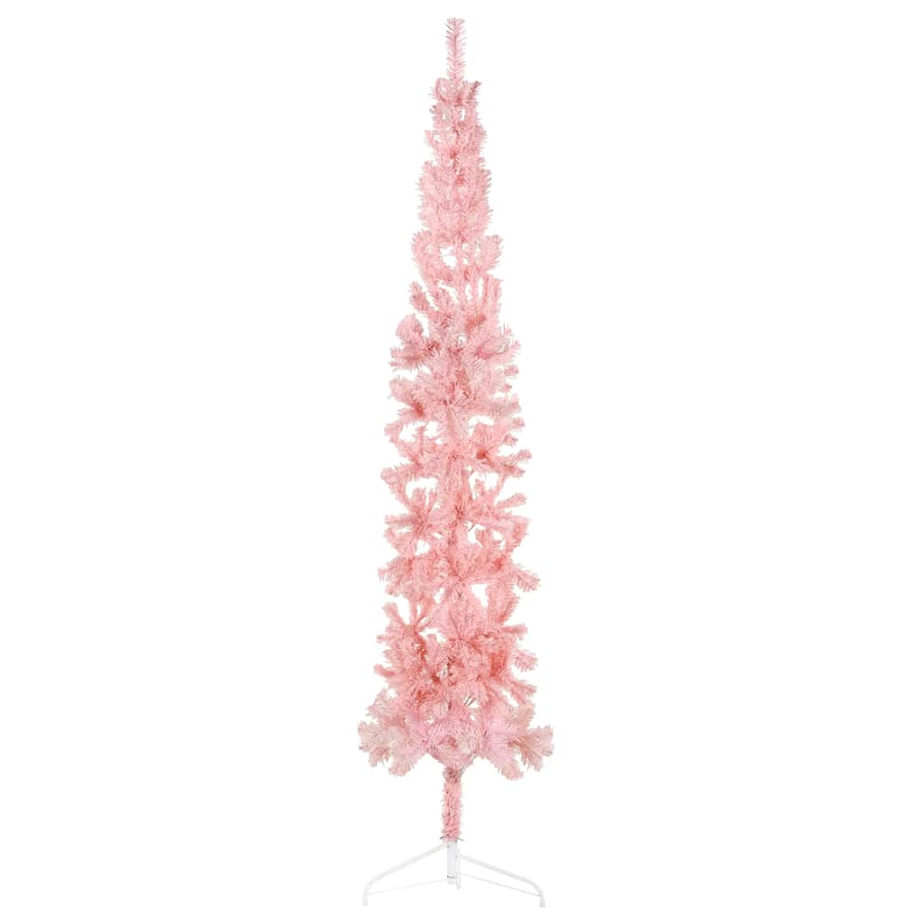 Albero Natale Artificiale Sottile a MetÃ  e Supporto Rosa 240 cm