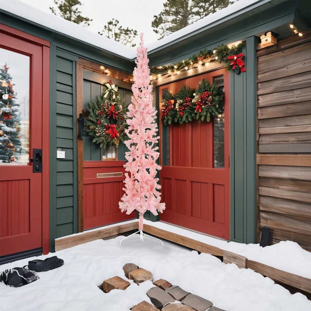 Albero Natale Artificiale Sottile a MetÃ  e Supporto Rosa 240 cm