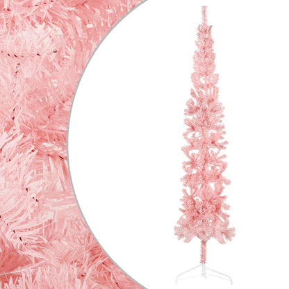 Albero Natale Artificiale Sottile a MetÃ  e Supporto Rosa 240 cm
