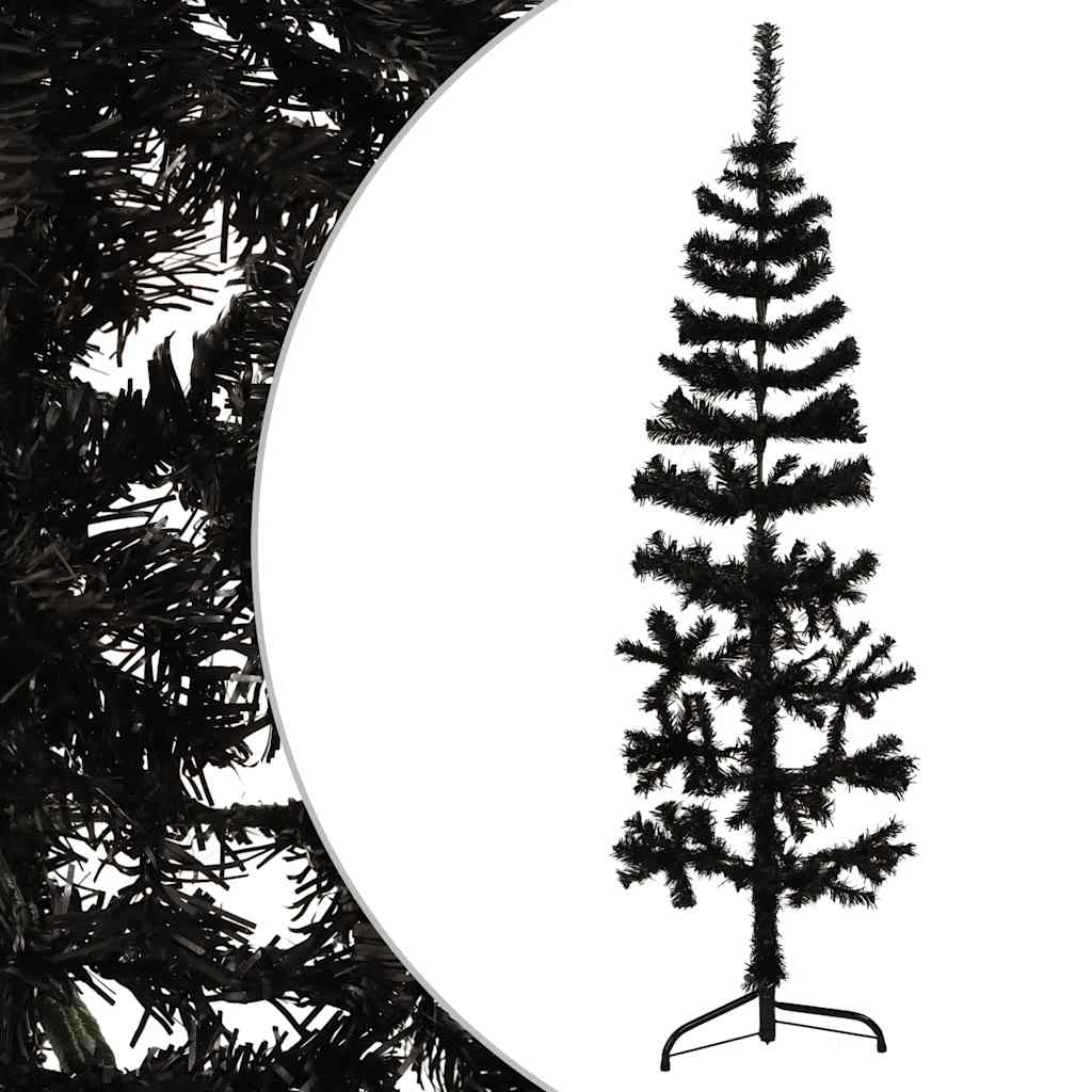 Albero Natale Artificiale Sottile a MetÃ  e Supporto Nero 120 cm