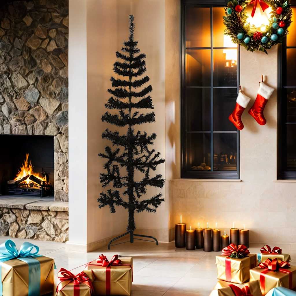 Albero Natale Artificiale Sottile a MetÃ  e Supporto Nero 180 cm