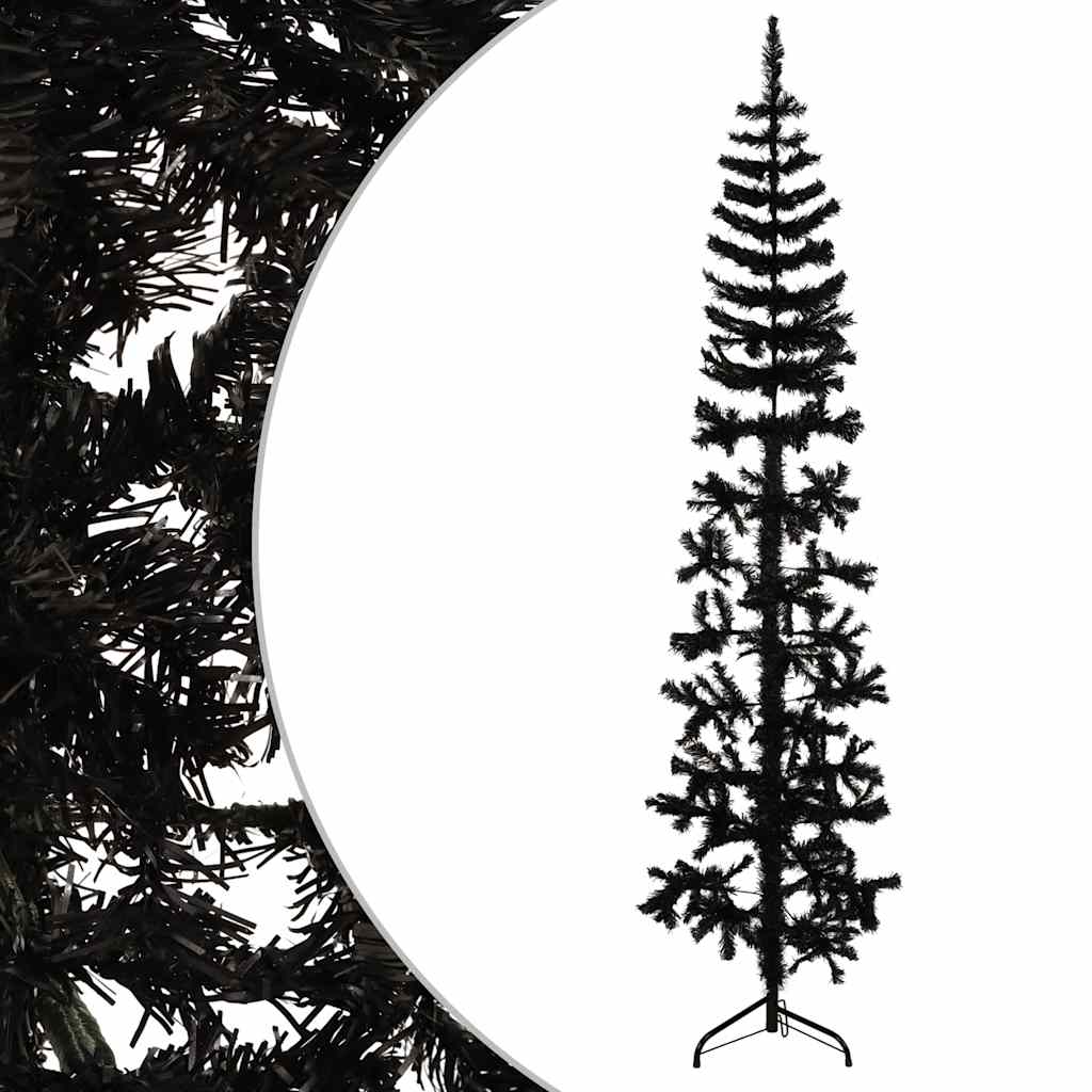 Albero Natale Artificiale Sottile a MetÃ  e Supporto Nero 180 cm