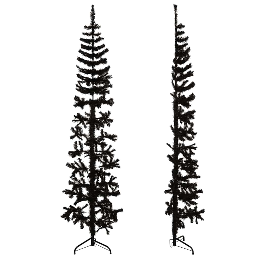 Albero Natale Artificiale Sottile a MetÃ  e Supporto Nero 210 cm