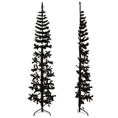 Albero Natale Artificiale Sottile a MetÃ  e Supporto Nero 210 cm